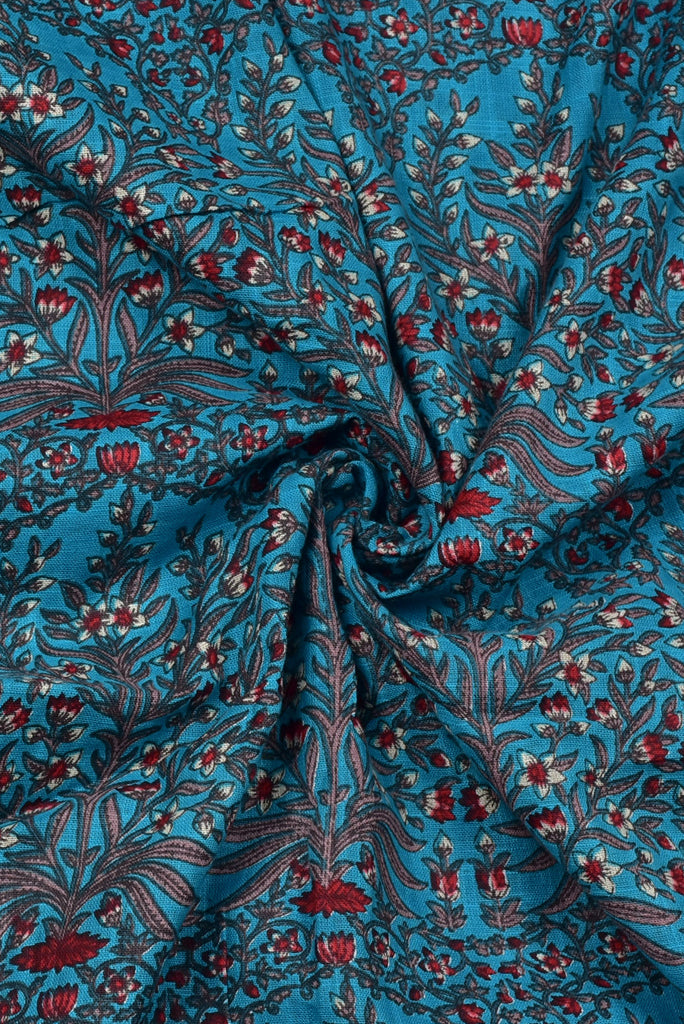 (Cut Piece 0.70 Mtr) Blue Flower Print Cotton Fabric