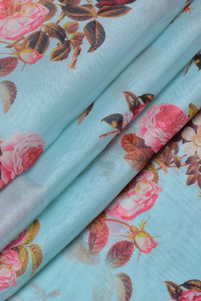 Blue Digital Soft Organza Silk Fabric