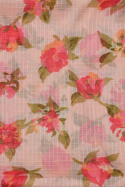 (Cut Piece 0.50 Mtr) Light Pink Flower Print Kota Doria Fabric