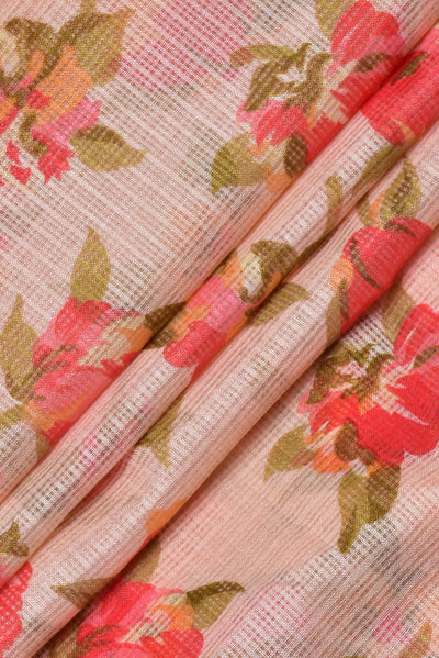 (Cut Piece 0.50 Mtr) Light Pink Flower Print Kota Doria Fabric