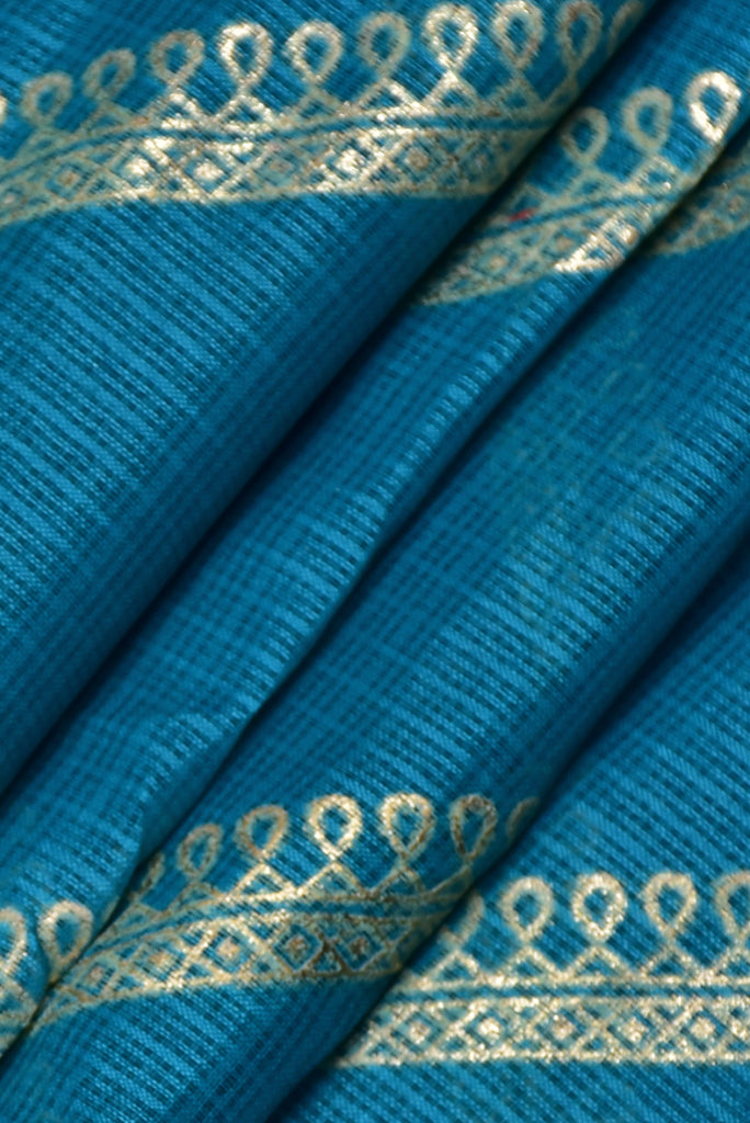 Blue Foil Work Print Kota Doria Fabric