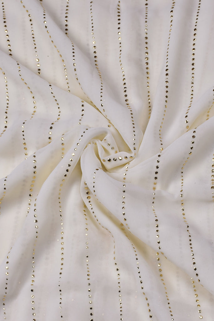 (Cut Piece 0.60 Mtr) White Mukaish Print Georgette Fabric