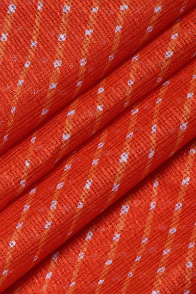 (Cut Piece 0.60 Mtr) Orange Check Print Kota Doria Fabric