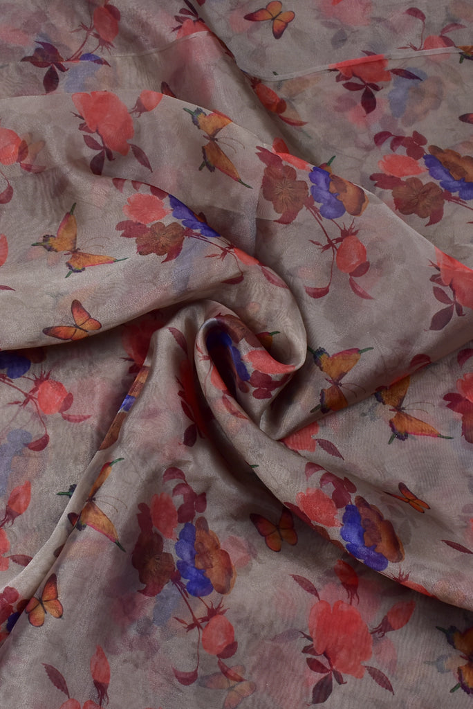 Mehendi Colour Digital Soft Organza Silk Fabric