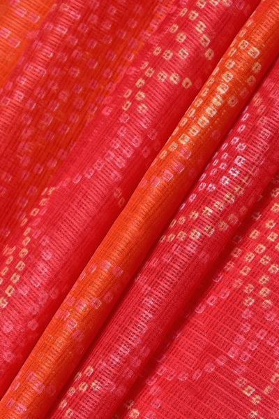 Red & Orange Bandhej Print Kota Doria Fabric