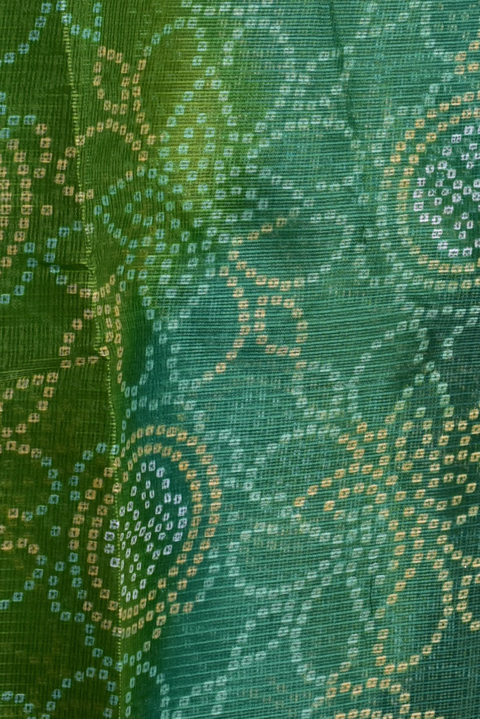 Green Shaded Bandhej Print Kota Doria Fabric