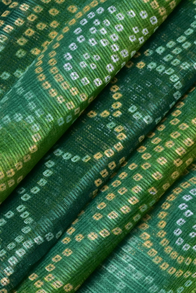 Green Shaded Bandhej Print Kota Doria Fabric