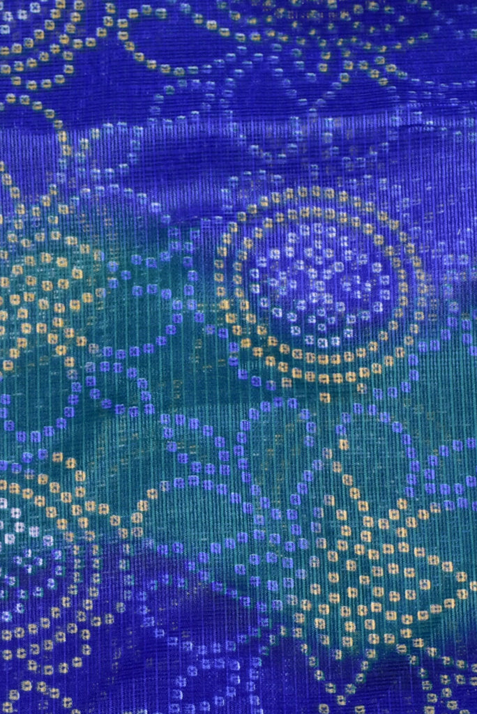 Blue Shaded Bandhej Print Kota Doria Fabric