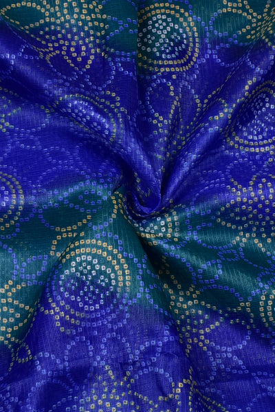 Blue Shaded Bandhej Print Kota Doria Fabric