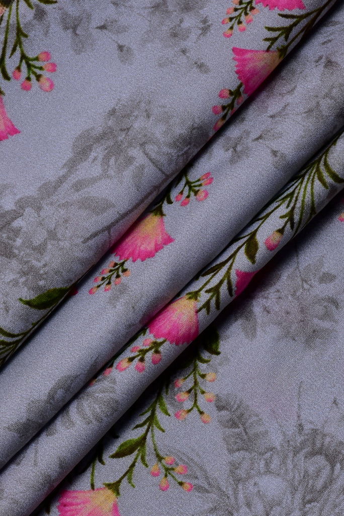 Gray Flower  Print Digital Crepe Fabric