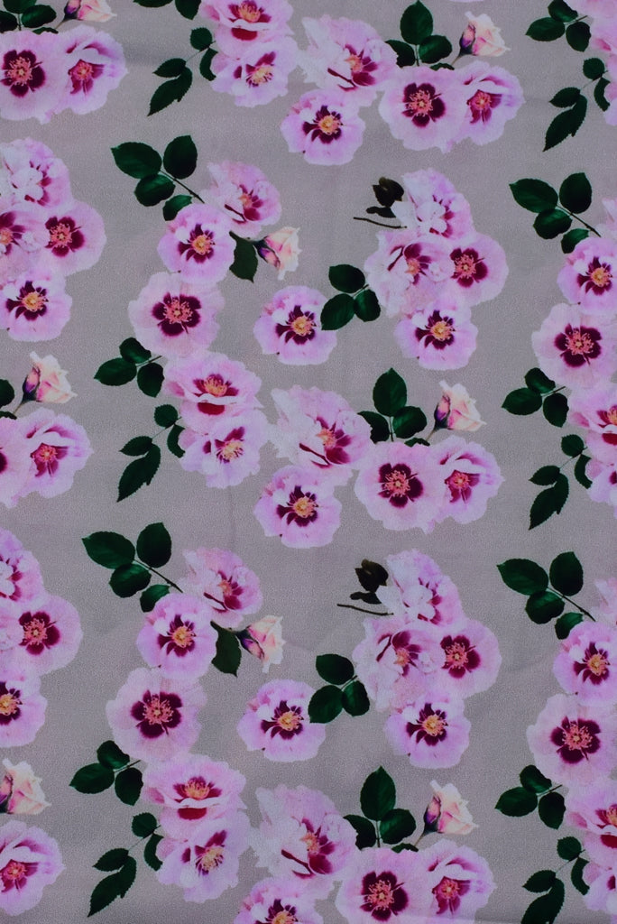 Gray Flower Print Digital Crepe Fabric