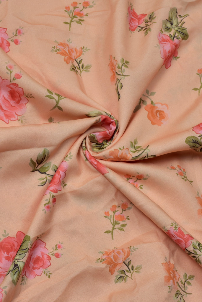 Peach Flower Print Digital Crepe Fabric