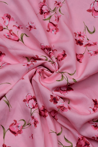 Pink Flower Print Digital Crepe Fabric