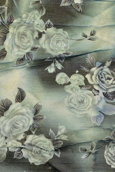Gray  Flower Print Digital Crepe Fabric