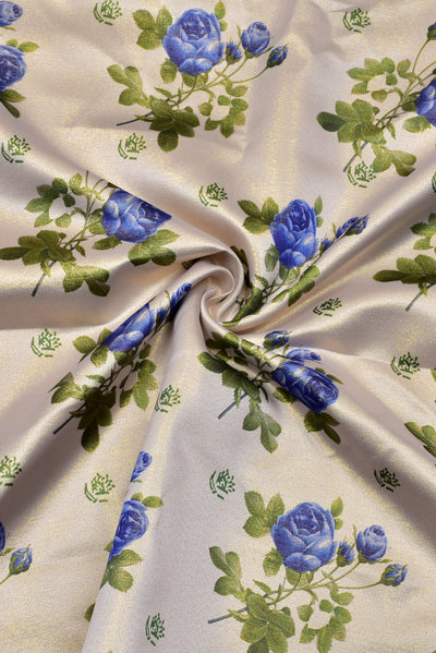 Cream Flower Flower Print Digital Crepe Fabric
