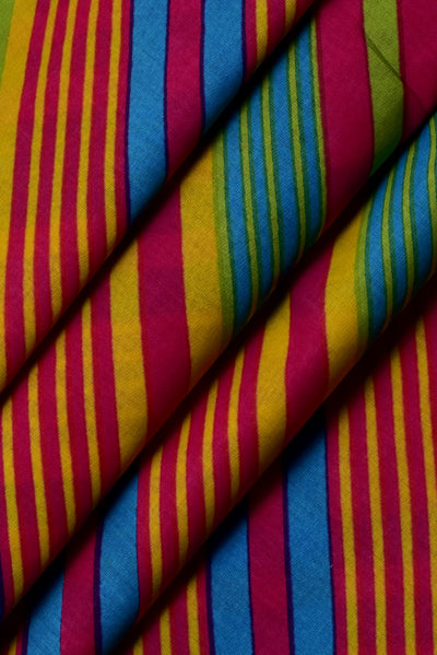 Multi Color Leherya Strips Print Cotton Fabric