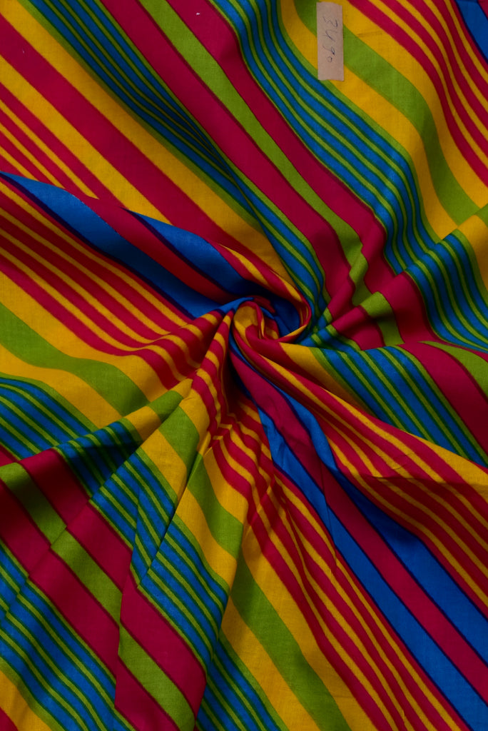 Multi Color Leherya Strips Print Cotton Fabric