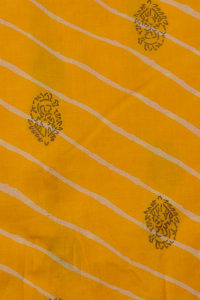 (Cut Piece 0.5 Mtr) Yellow Strips Print Cotton Fabric