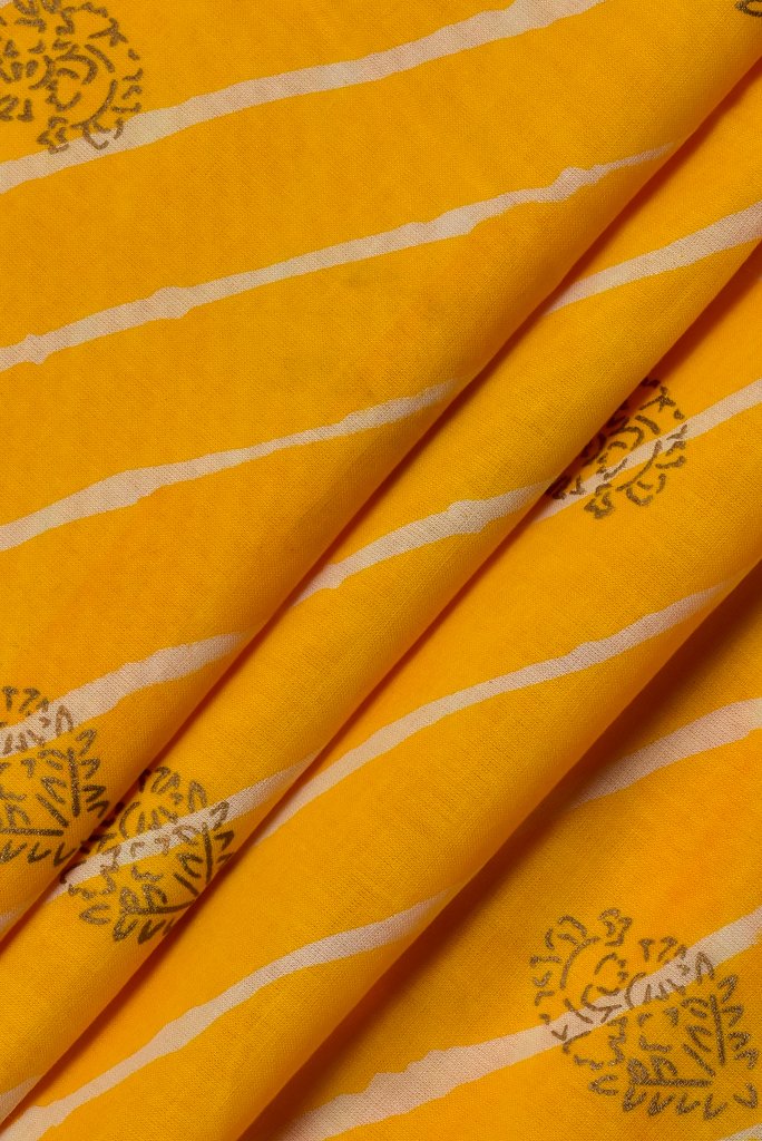 Yellow Strips Print Cotton Fabric