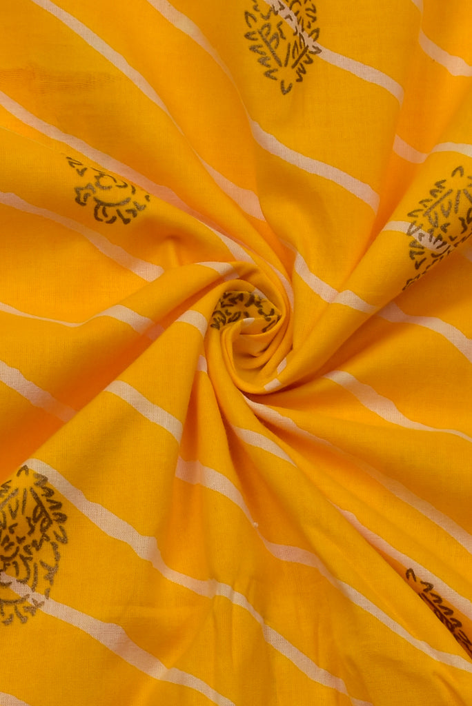 (Cut Piece 0.5 Mtr) Yellow Strips Print Cotton Fabric