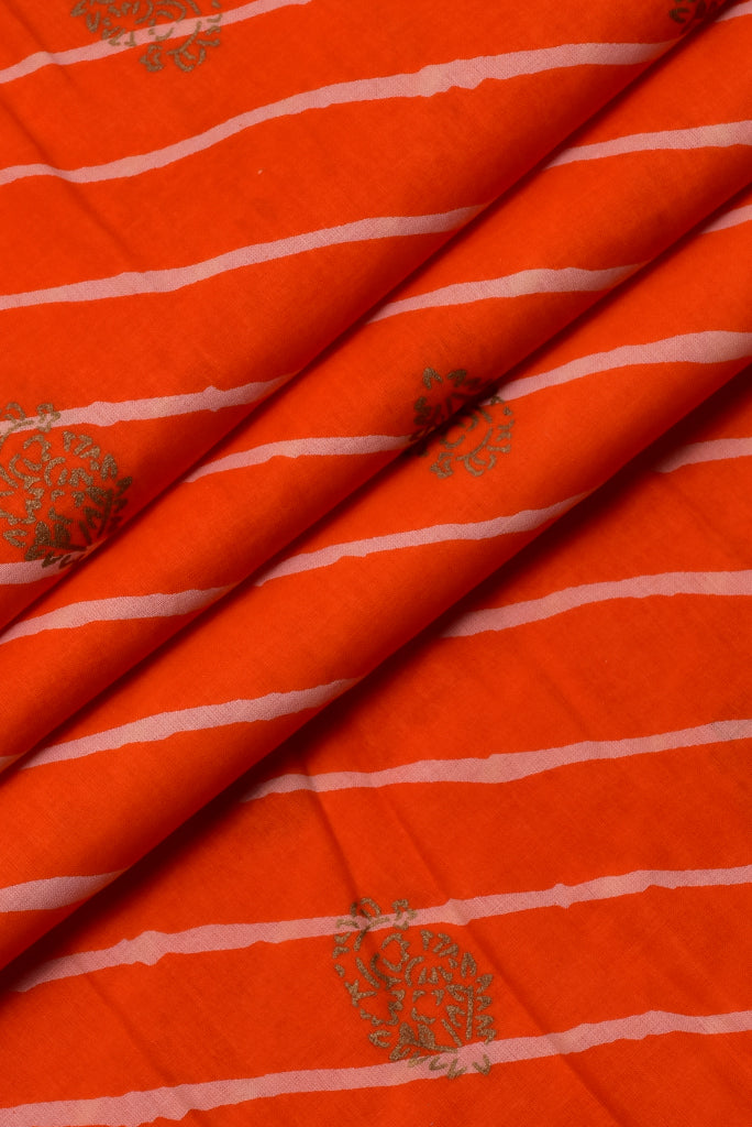 Orange Strips Print Cotton Fabric
