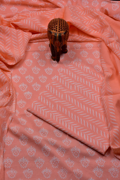 Orange Flower Print  Cotton Suit Set with Cotton   Duppatta