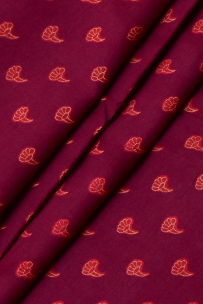 Dark Red Flower Print Cotton Fabric