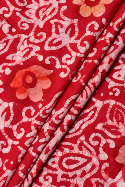 Red  Flower Print Cotton Fabric