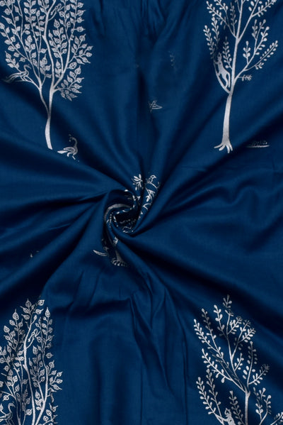 Blue Tree Print Rayon Fabric