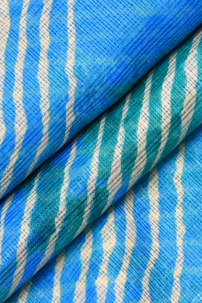 Blue Lehariya Print Kota Doria Fabric