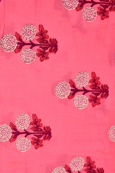 Pink & Gold Flower Print Cotton Fabric