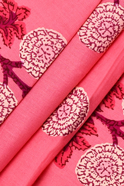 Pink & Gold Flower Print Cotton Fabric