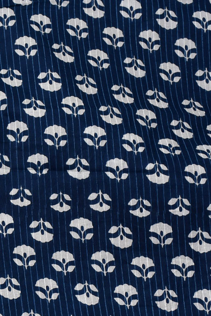 Blue Flower Indigo Print Cotton Fabric
