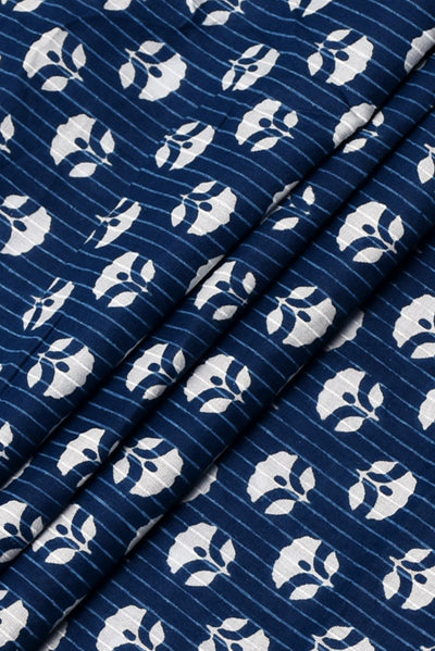 Blue Flower Indigo Print Cotton Fabric