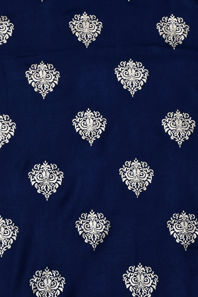 Navy Blue Butta Print Rayon Fabric