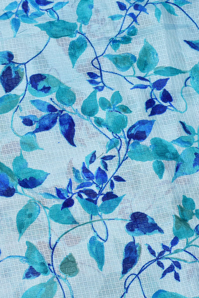 Blue Flower Print Kota Doria Fabric