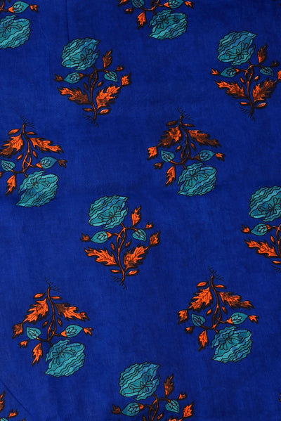 Blue Flower Print Cambric Cotton Fabric