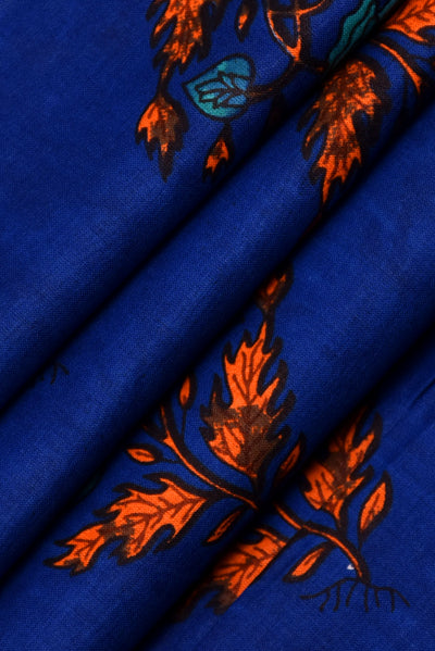 Blue Flower Print Cambric Cotton Fabric