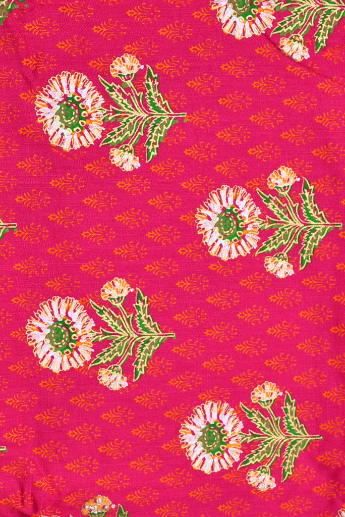 Pink Flower & Butta Print Cambric Cotton Fabric