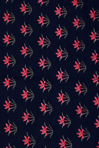 Navy Blue Flower Print Cambric Cotton Fabric