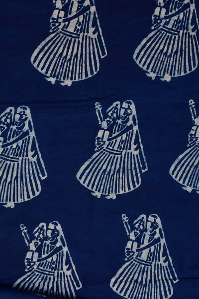 Blue Object Print Indigo Cotton Fabric