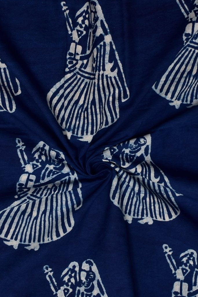 Blue Object Print Indigo Cotton Fabric