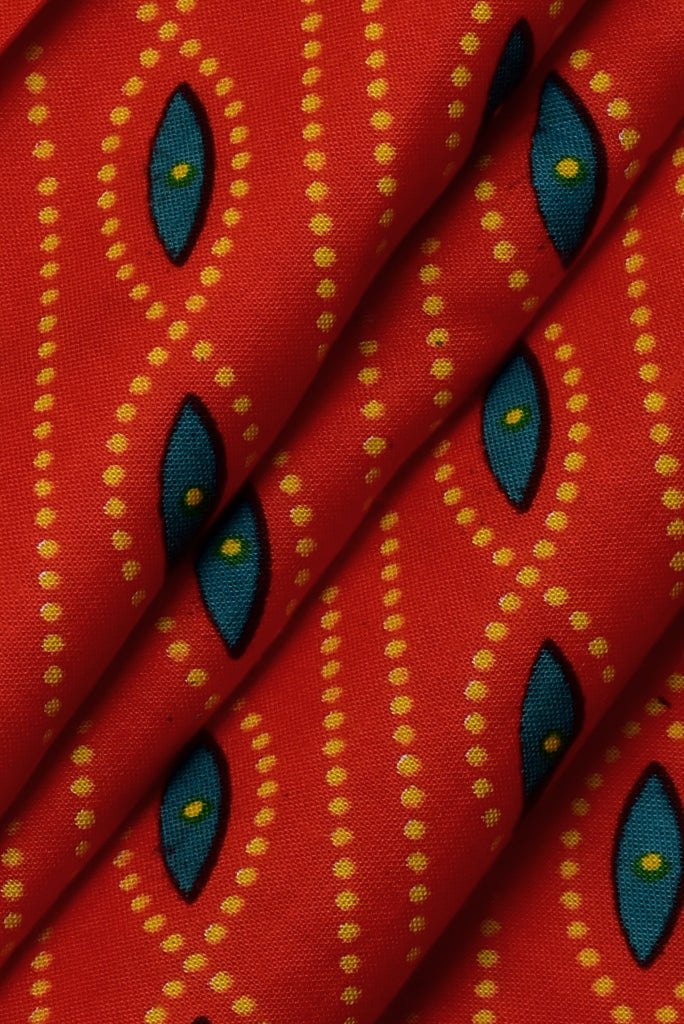 Orangish Red Dot Print Cotton Fabric