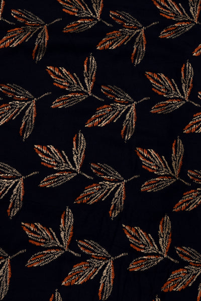 Brown Leaf Print Gold Rayon Fabric