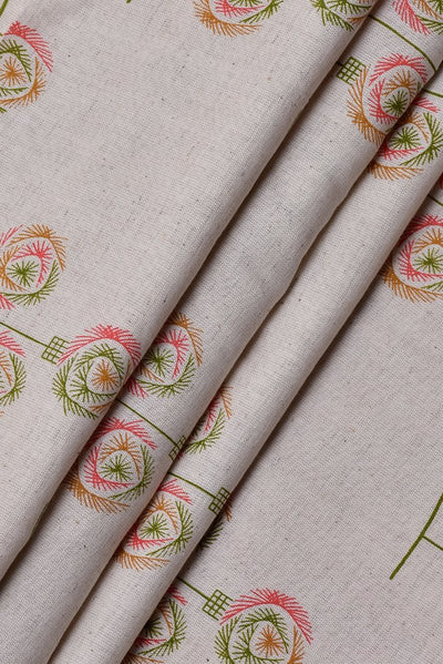 (Cut Piece 0.50 Mtr) Off White Flower Print Cotton Fabric