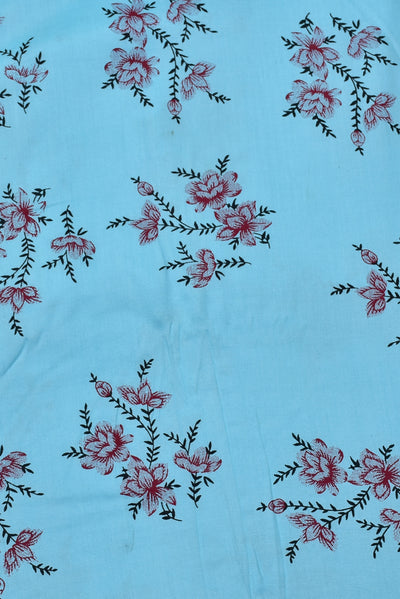 Sky Blue Flower Print Rayon Fabric