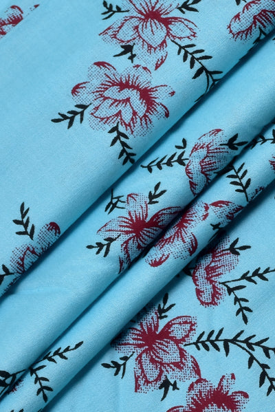 Sky Blue Flower Print Rayon Fabric