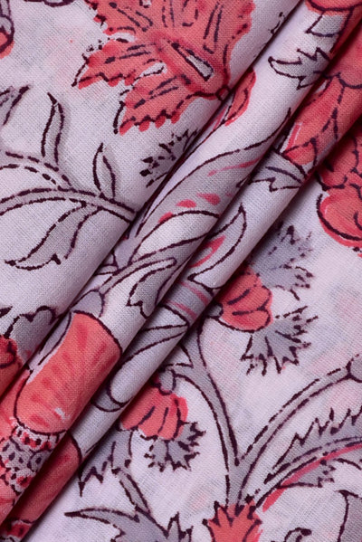 White & Pink Flower Print Cotton Fabric