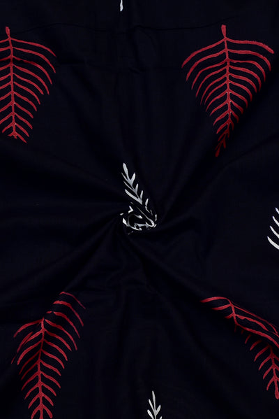Black Leaf Print Rayon Fabric