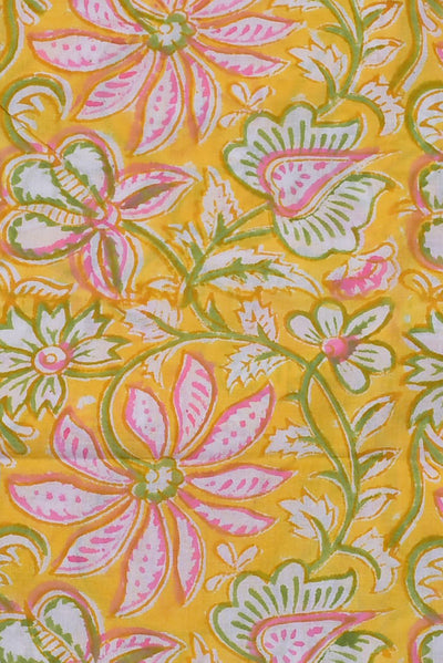 Yellow & Pink Flower Print Cotton Fabric